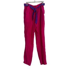 Vtg Hot Pink Silk Petite Sophisticate Pants PM Pull On Purple Tie Elastic Waist